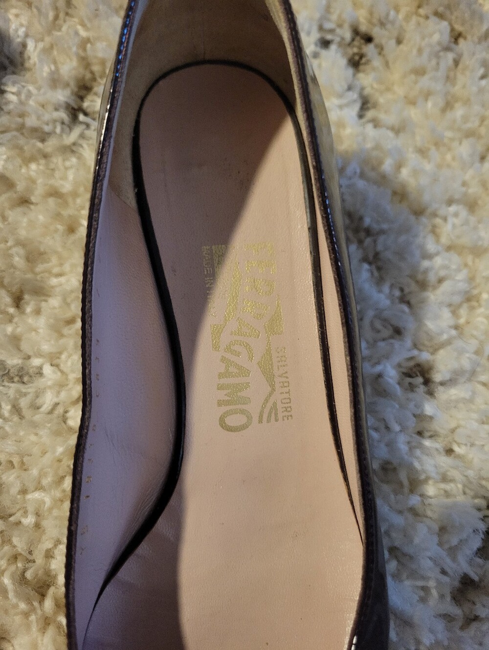 Salvatore Ferragamo Dark Brown Patent Leather Flats with Gold Buckle - Picture 2 of 16